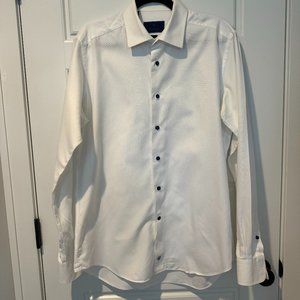 David Donahue Dress Shirt 16 1/2 36/37 White with Blue Buttons